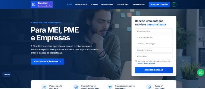 Site para performance da Blue Corr Corretora